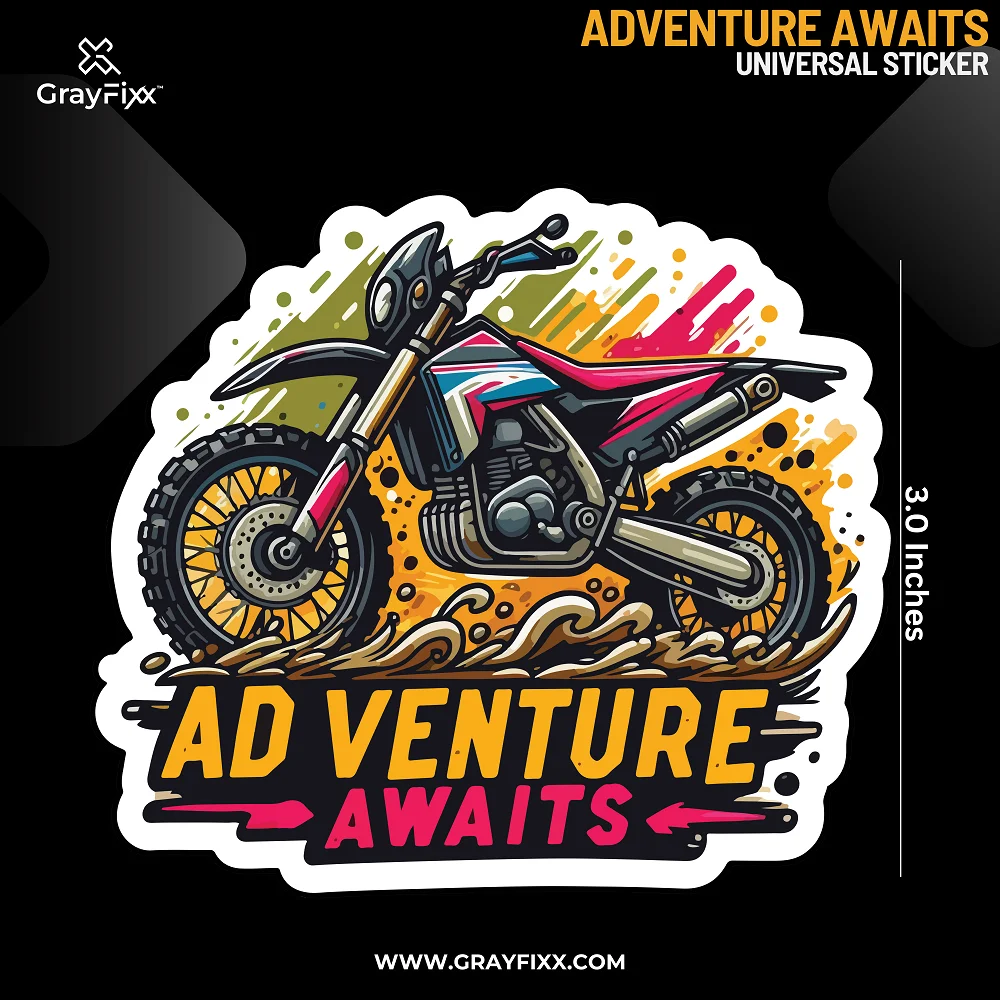 Adventure Awaits Universal Sticker | Printed In Premium Gloss Vinyl With FPF(Fade Protection Film), Water Proof, Precut Sticker, Pack Of 1